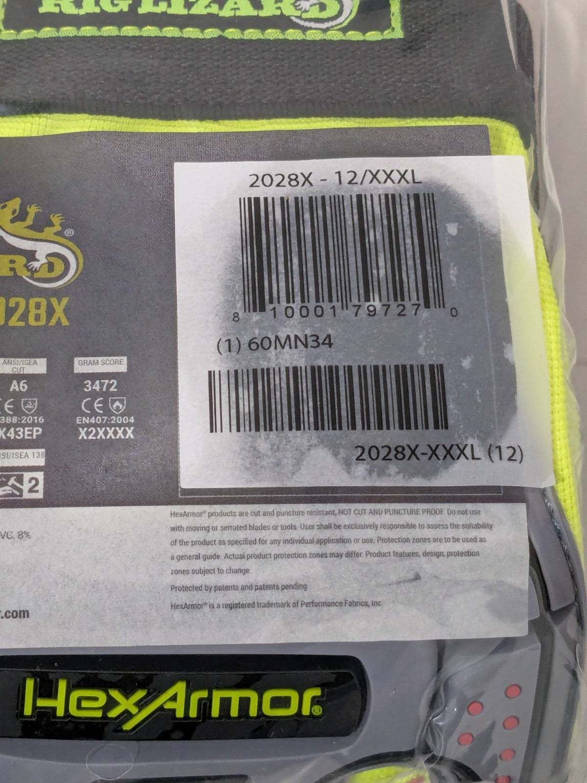 (2)Rig Lizard Hi-Vis Yellow/Gray HPPE/Steel A6 Cut Level Sz XXXL 2028X-XXXL (12)
