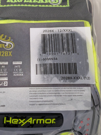 (2)Rig Lizard Hi-Vis Yellow/Gray HPPE/Steel A6 Cut Level Sz XXXL 2028X-XXXL (12)
