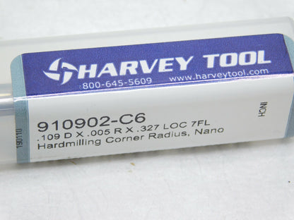 Harvey Tool Carbide Corner Radius End Mill AlTiN Nano 0.1090" Diam 7FL 910902-C6