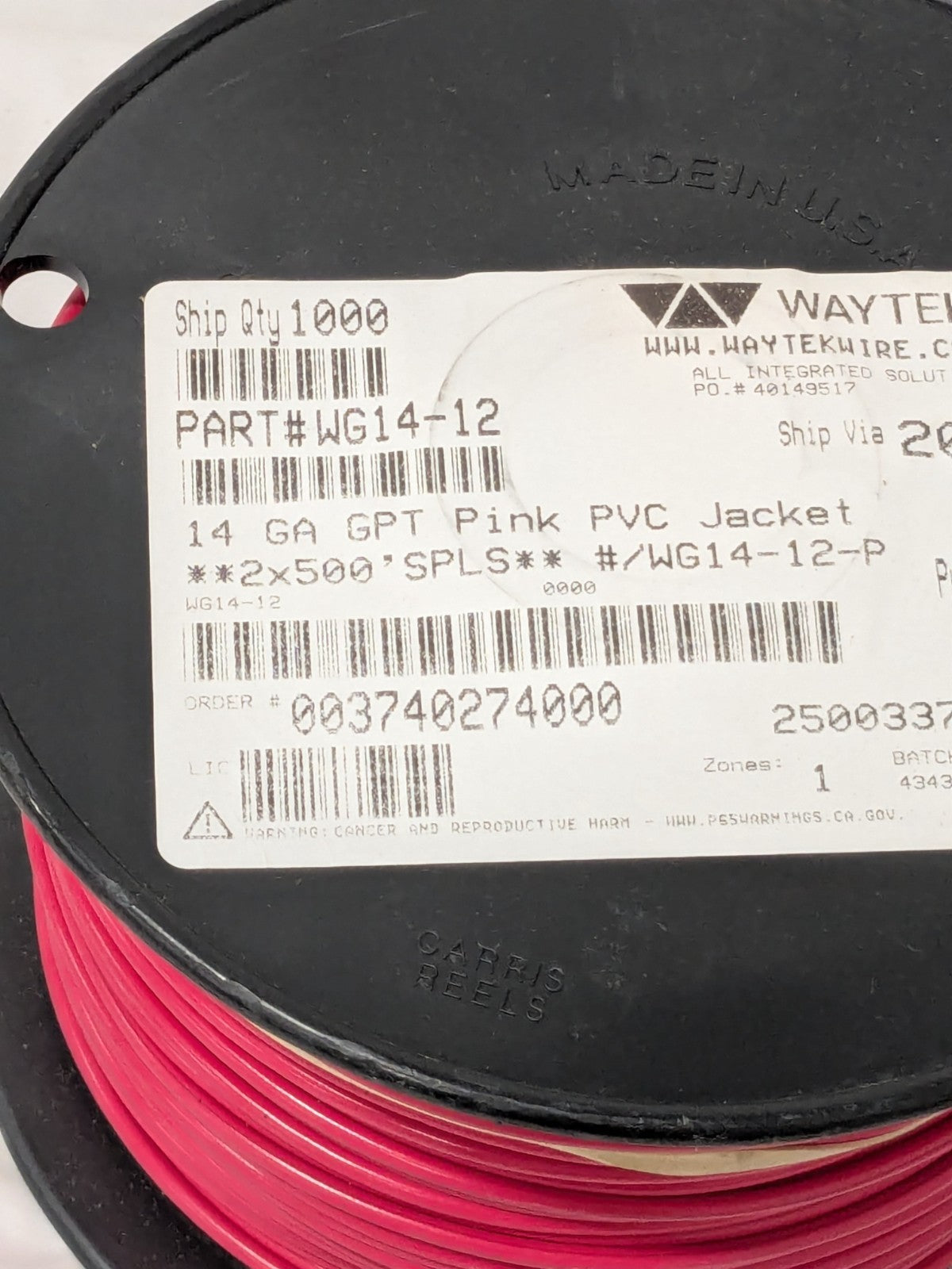 Waytek Automotive Primary Wire, GPT Standard Wall, 14 Ga, 500' WG14-12