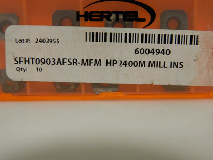 Hertel Carbide Milling Inserts SFHT0903AFSR-MFM GRADE-HP2400M Qty-10 6004940