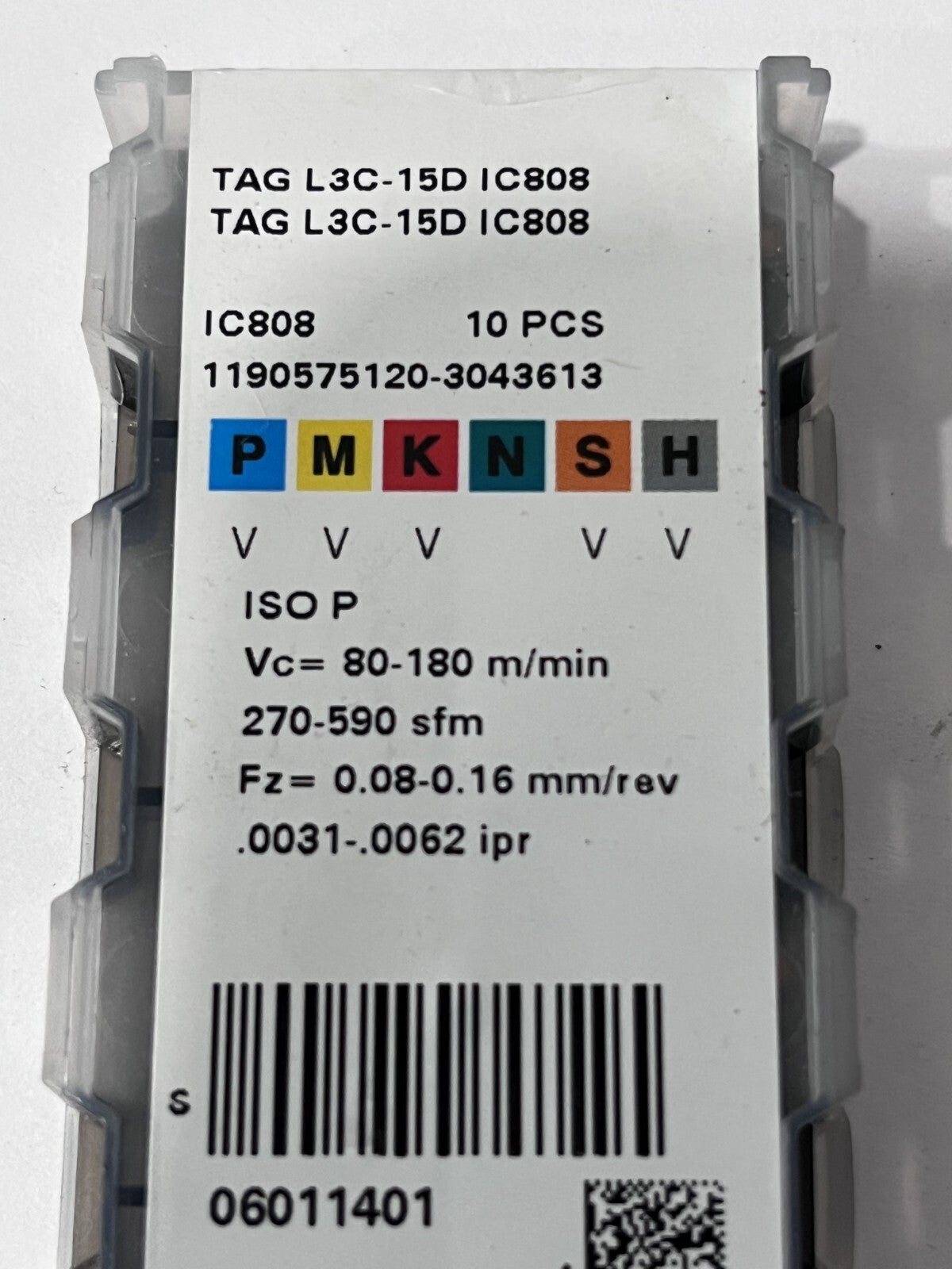 Iscar Cutoff Insert: TAGL3C15D IC808, Carbide, 3.00 mm Cutting Width, 0.1180" C