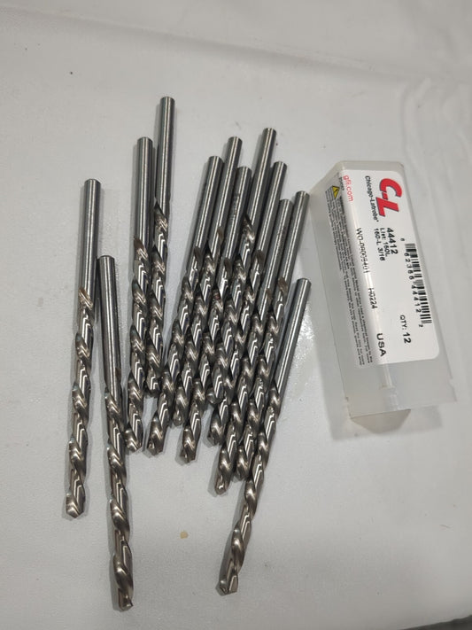 CHICAGO-LATROBE 12pc Jobber Length Drill Bits 3/16"Dia 118 deg HSS 44412