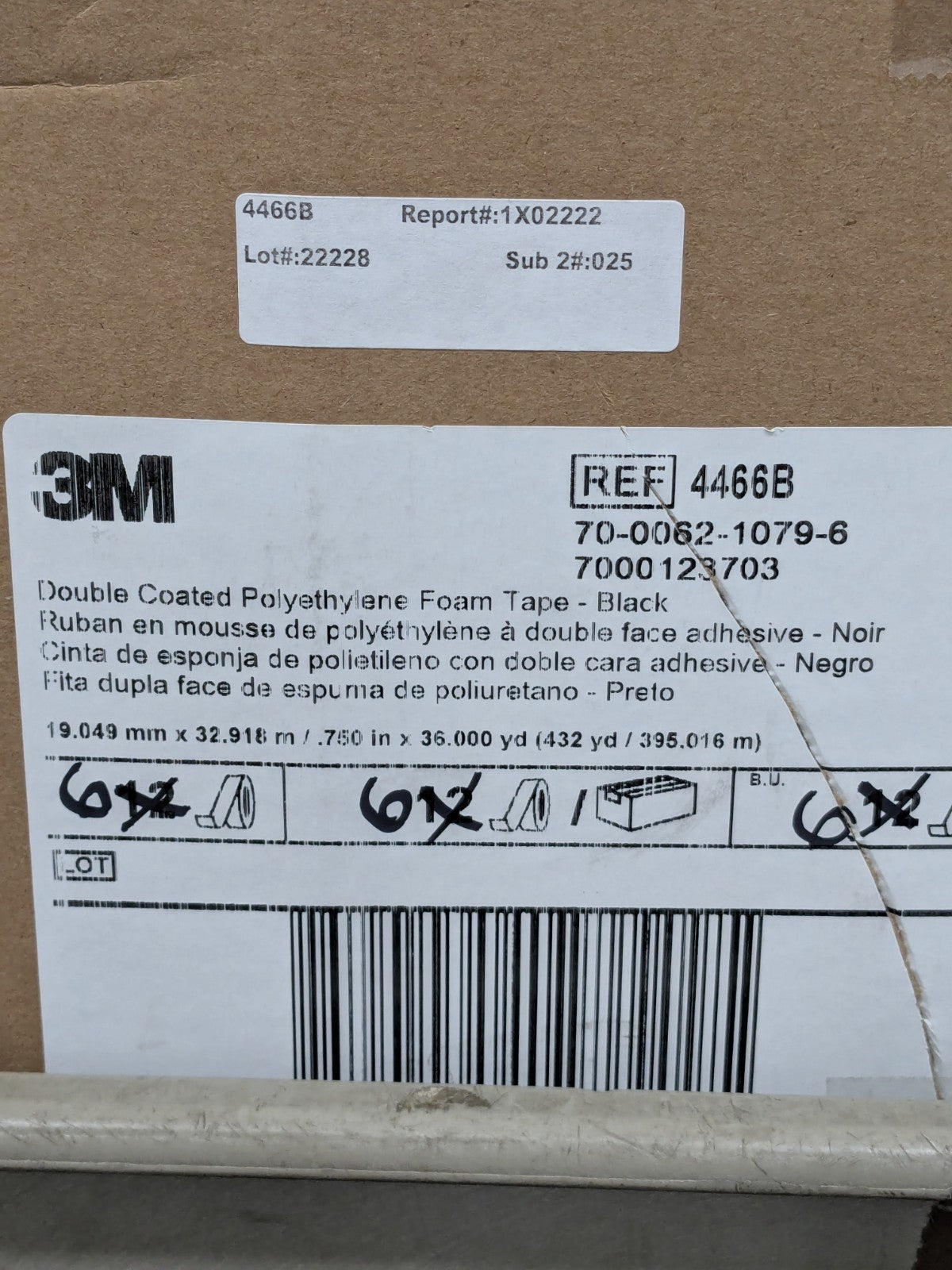 3M Black Double-Sided Polyethylene Foam Tape: 3/4" W, 36 yd L 6 Rolls 7000123703