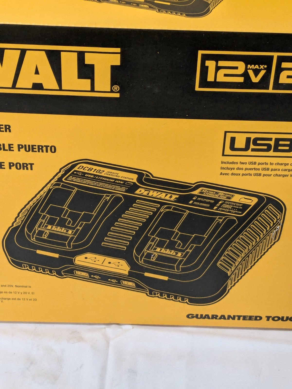 DeWALT Power Tool Charger: Lithium-ion: 12V to 20V MAX, W/ 2 USB Ports DCB102