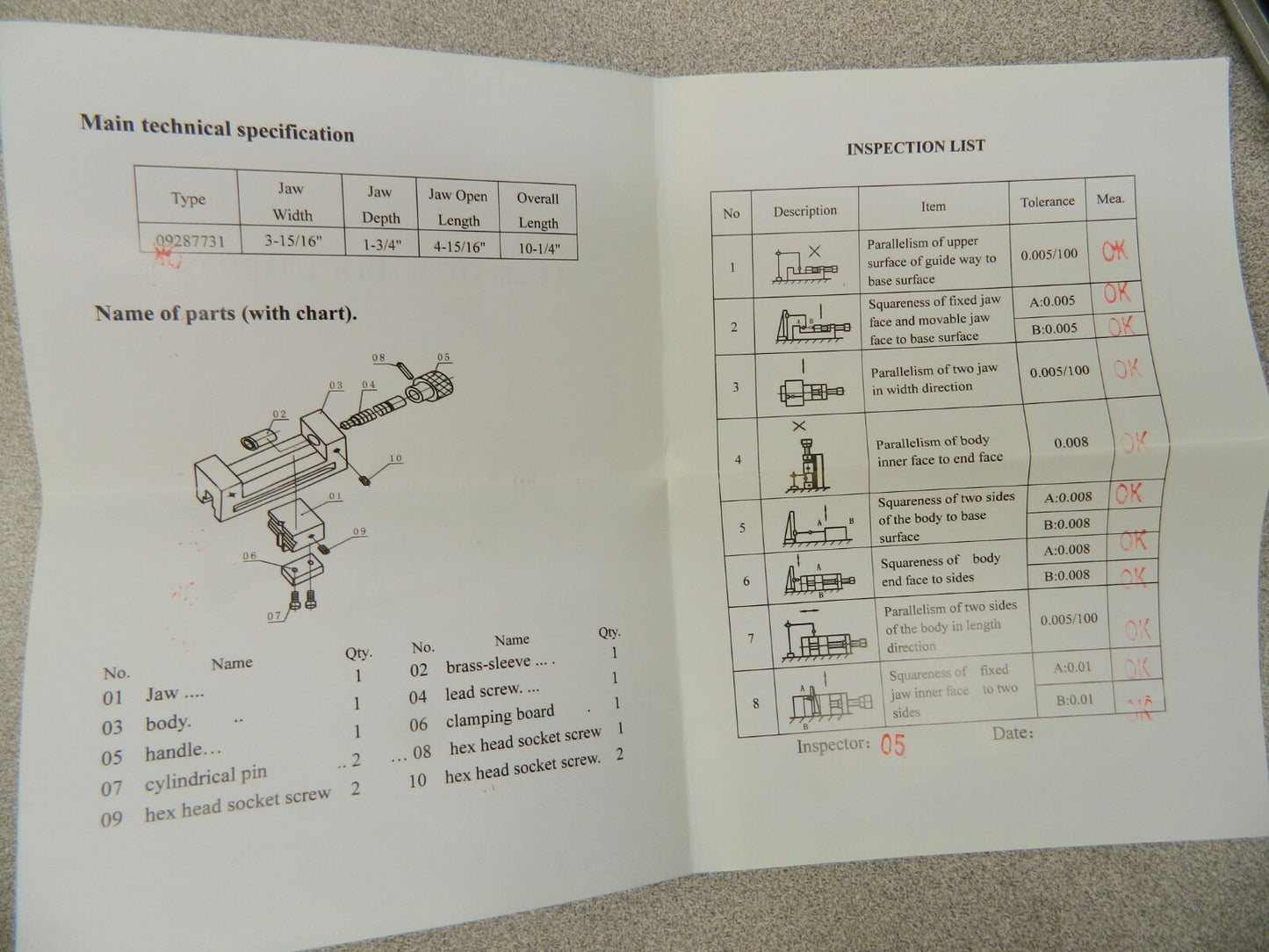 Interstate Toolmaker's Vise 3-15/16" Width 4-15/16" Opening 09287