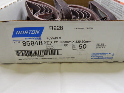 NORTON qty 50 Abrasive Belt: 3/8" Wide, 80 Grit, Aluminum Oxide 78072785848