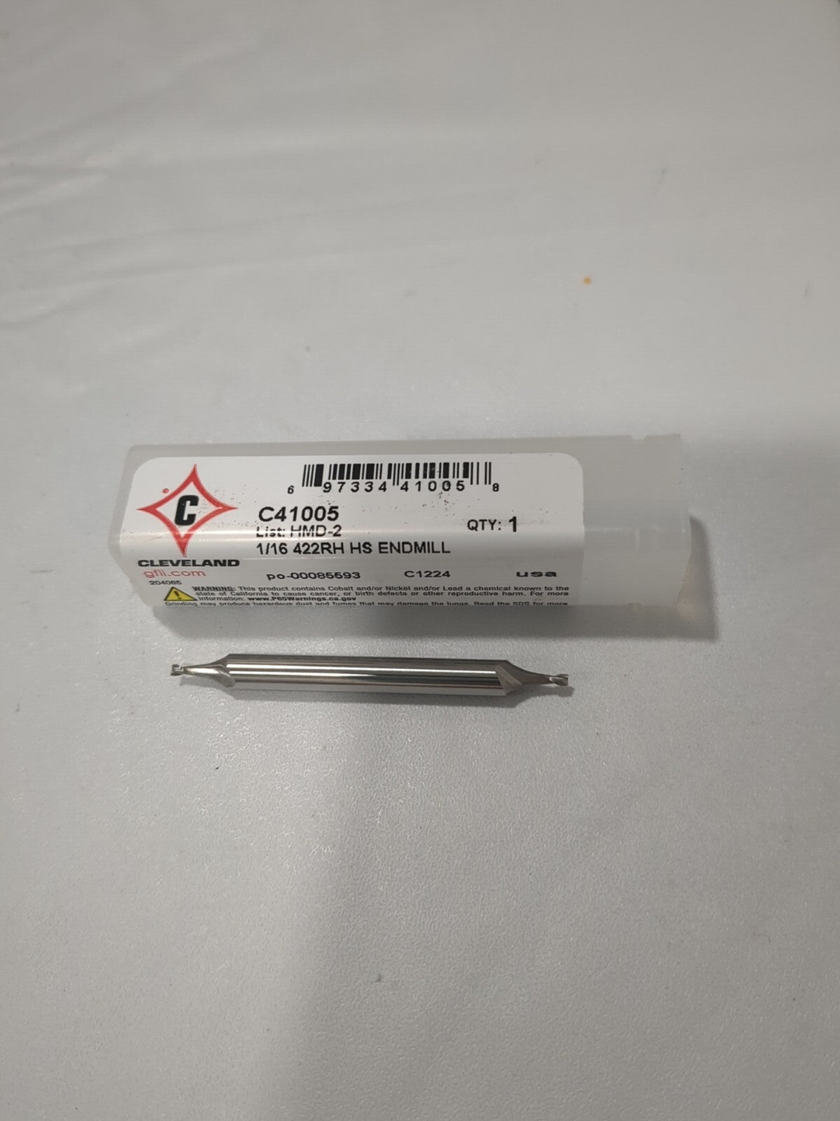 CLEVELAND Square End Mill: 1/16" Dia 2 Fl HSS 3/32" LOC C41005