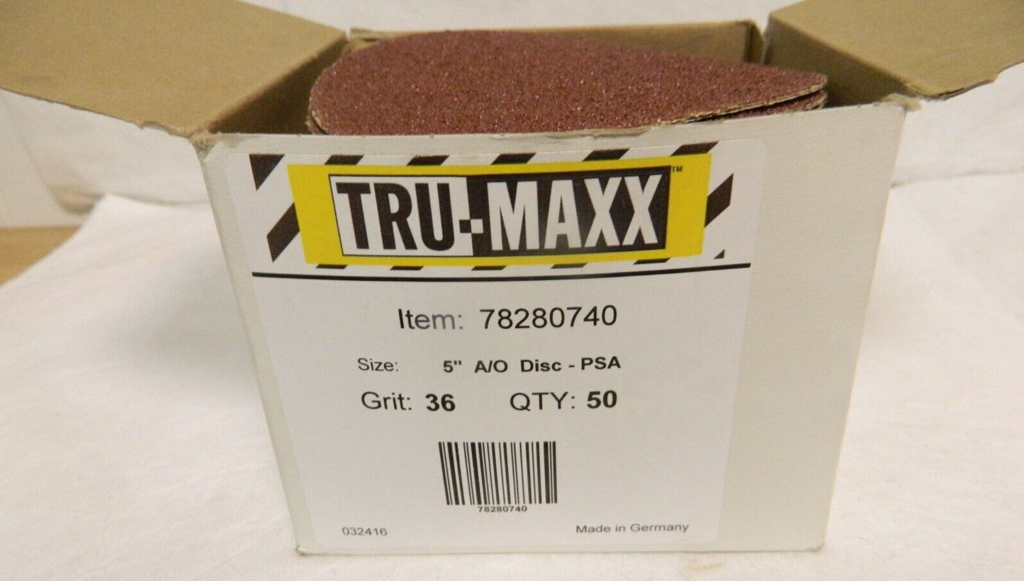 Tru-Maxx 5" Diam 36 Grit Aluminum Oxide Adhesive PSA Disc Qty 50 78280740