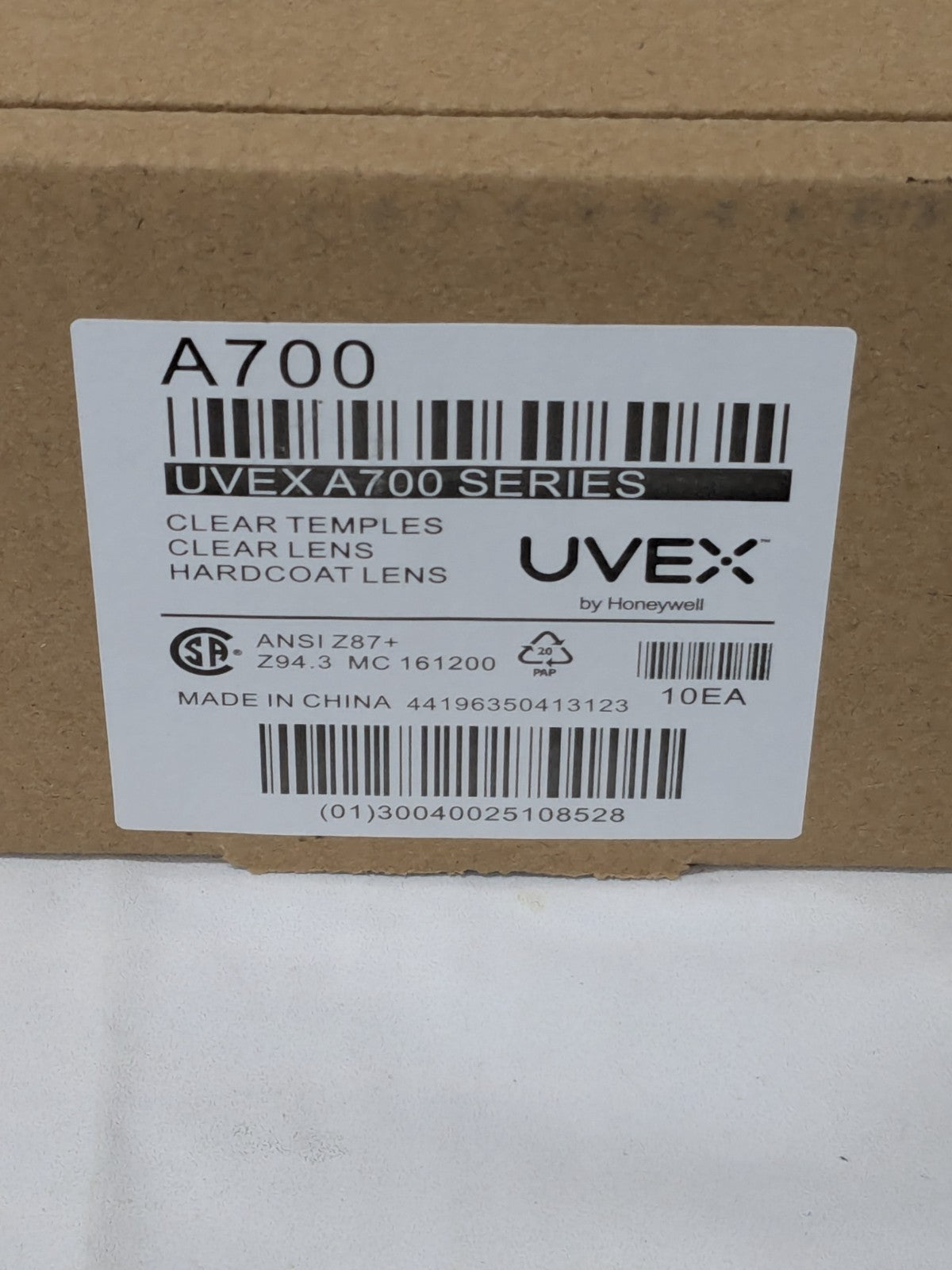 Honeywell Safety Glasses: Scratch-Resistant, Polycarbonate, Clear Box of 10 A700