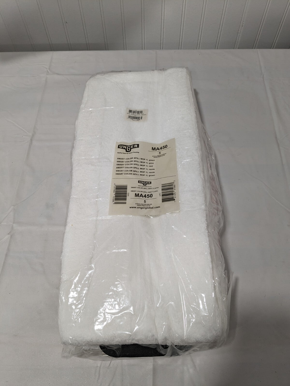 UNGER 16" Wet Mop Pad: Quick Change, Medium, White Mop, Microfiber Qty 5 MA450