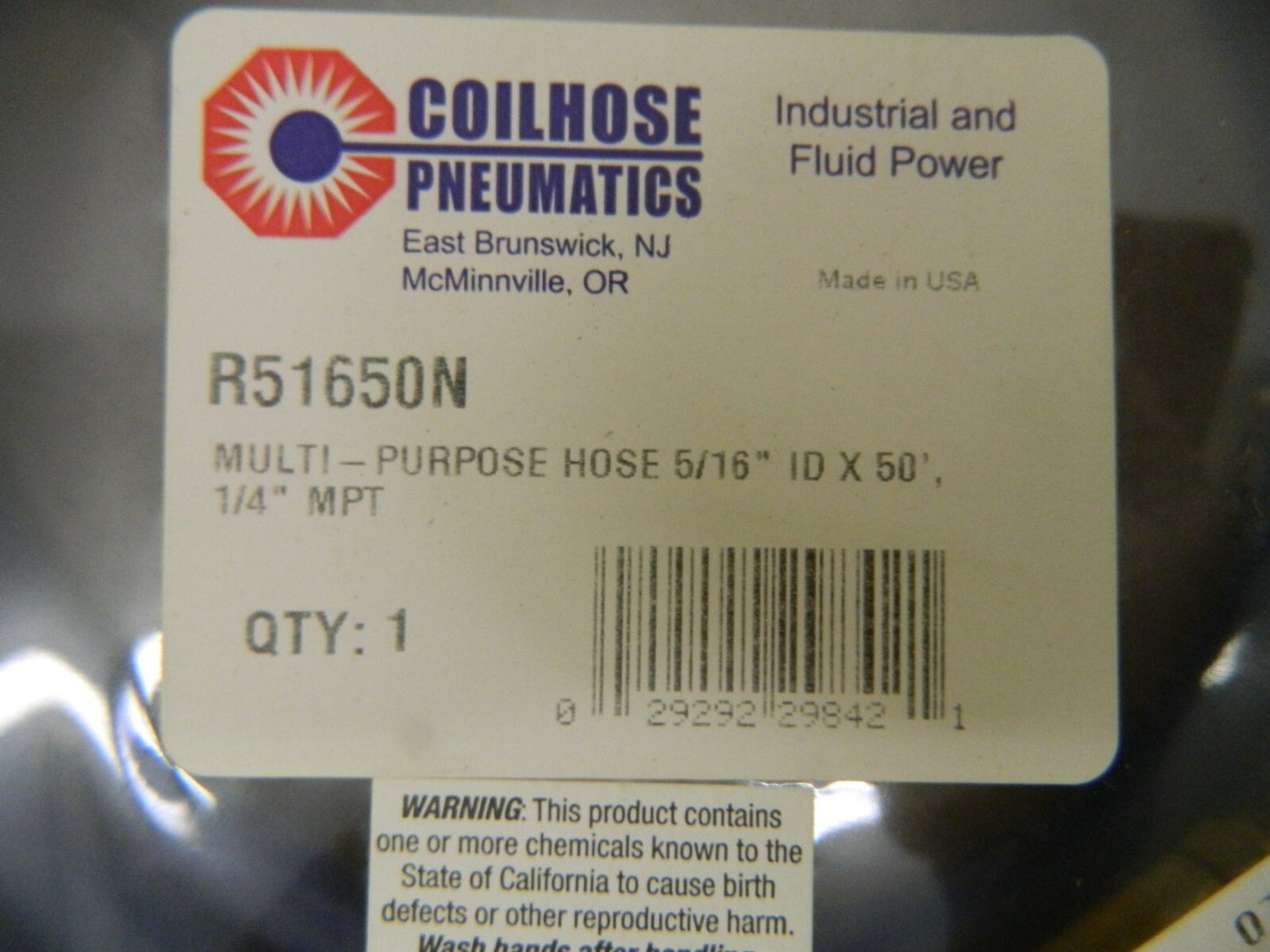 Coilhose Pneumatics 5/16" Hose ID 1/4" MPT Fitting 50' Length R51650N