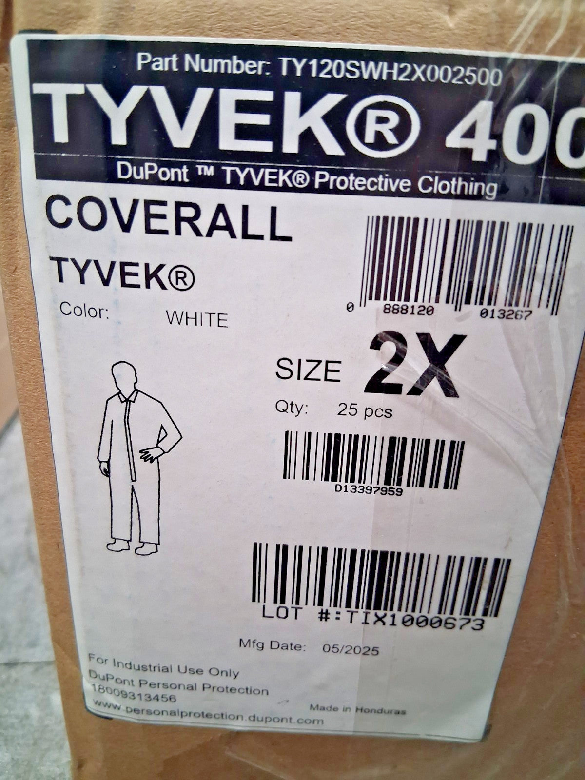 Dupont Particle Protection Disposable Coveralls Size 2XL TY120SWH2X002500