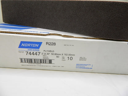 NORTON Abrasive Belt 2" W, 30" L, 60 Grit, Aluminum Oxide Qty 10 78072774447
