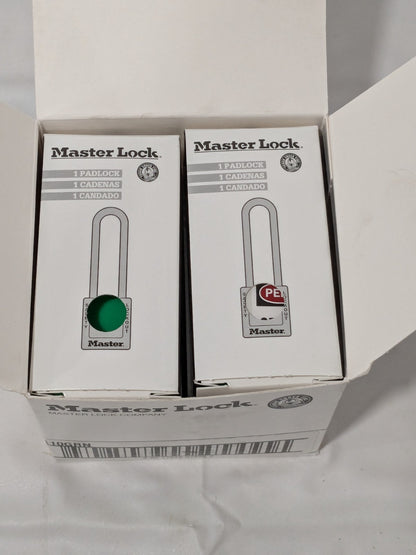 Master Lock Lockout Padlock: Keyed Different, Thermoplastic Box of 6 410GRN
