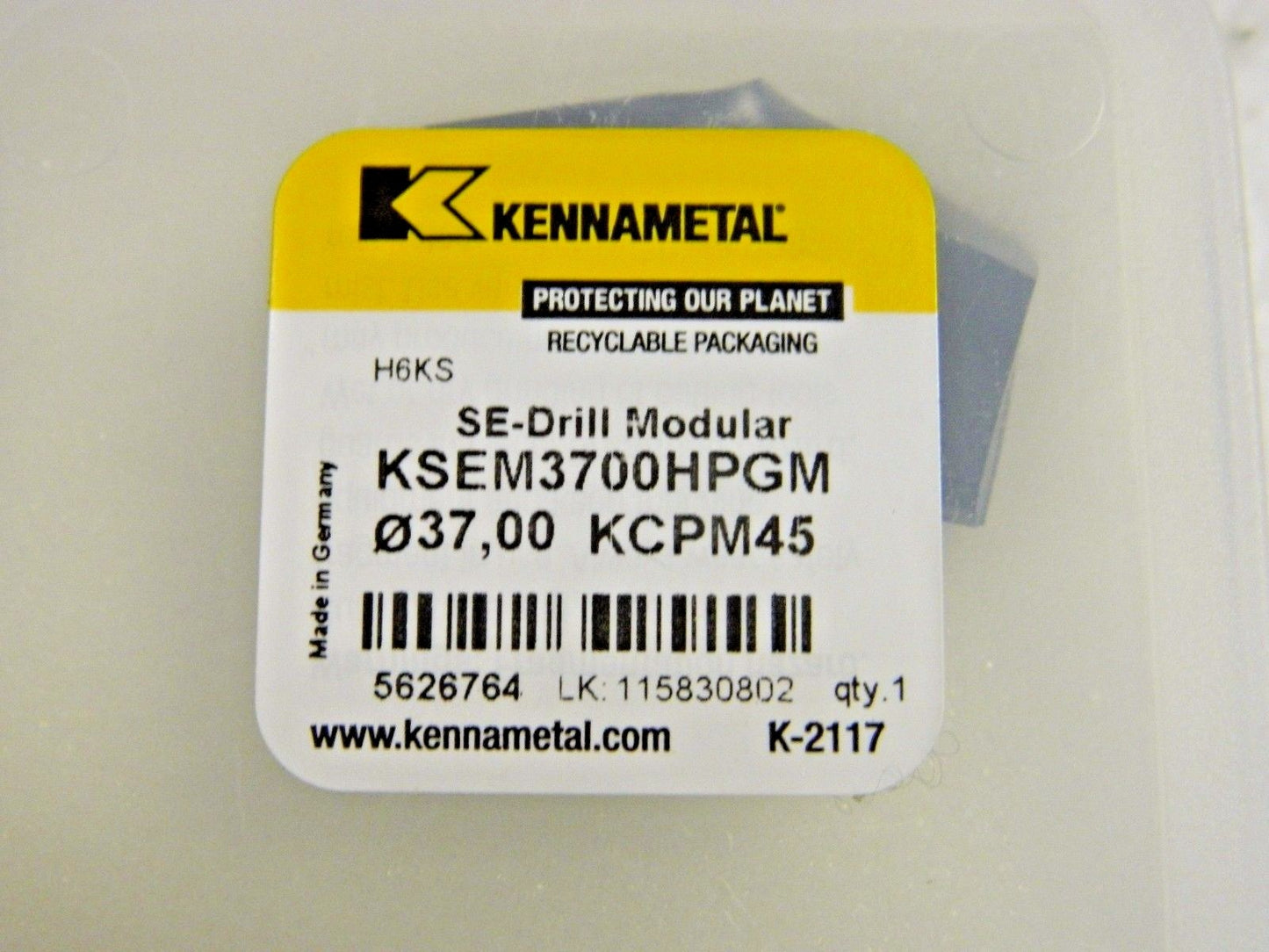 Kennametal Replaceable Drill Tip 1.4567" Diam KSEM3700HPGM Grade KCPM45 562