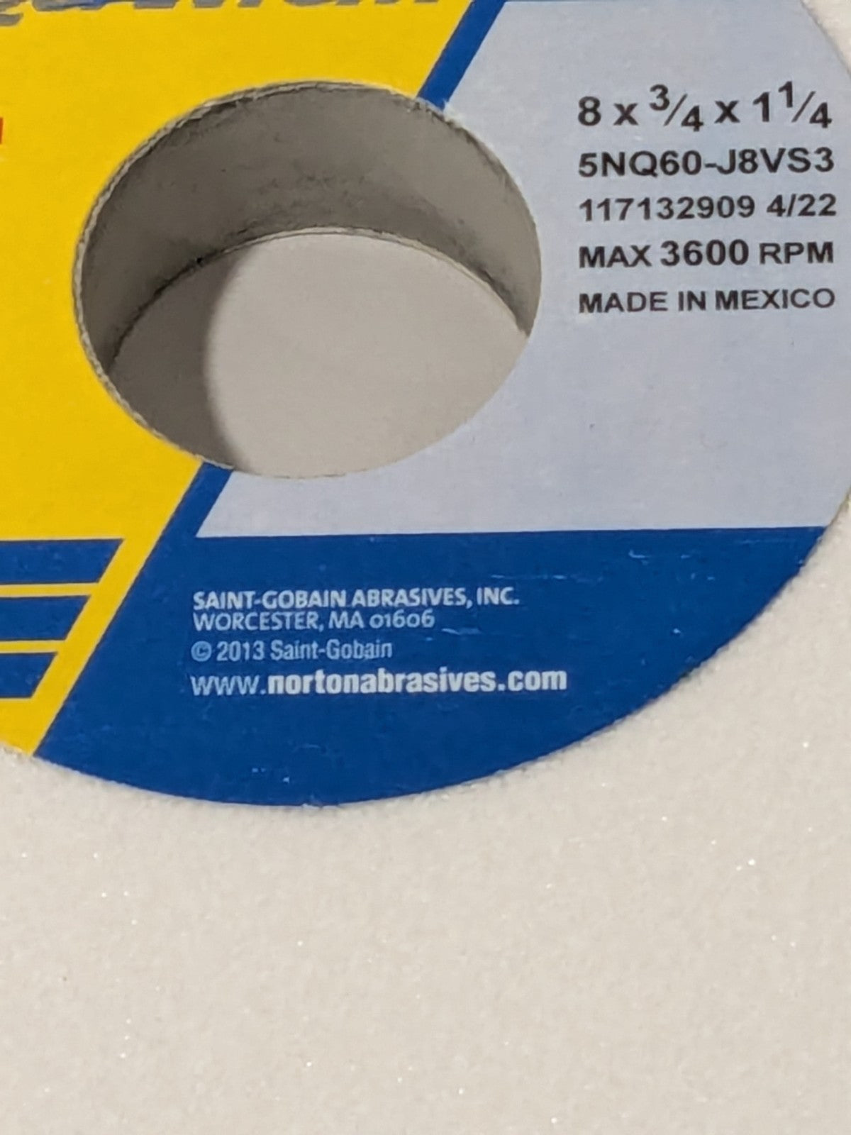 Norton 8" x 3/4" x 1-1/4" 5NQ60-JVS3 Type 01 Straight Wheels 66243494091