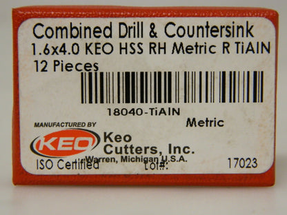 Keo HSS Combo Drill &amp; Countersink Metric Radius Cut 60° Incl Angle Qty 12 18