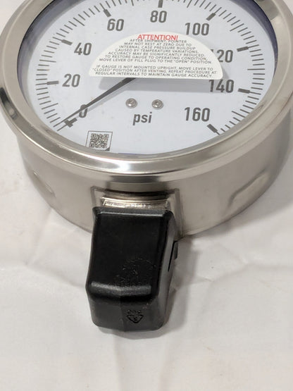 WIKA Pressure Gauge 4" Dial, 0 to 160 psi, 1/2" Thread, NPT Lower Mount 9768556