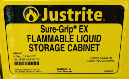 JUSTRITE Bench Top Cabinet 22x17x17 NFPA Code 30 / OSHA  890400 *Scratch &amp; D