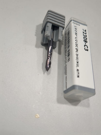 HARVEY TOOL Drill Mill 1/8" Dia 2 Flutes 90° Pt Solid Carbide 72308-C3