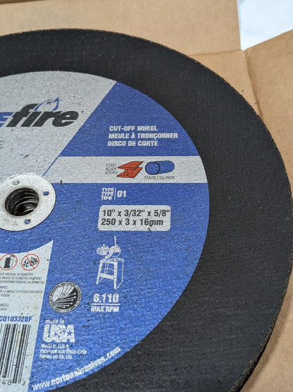 NORTON Cutoff Wheel: Type 1 (01/41), 10" Dia, 3/32" Thick Qty 10 66252