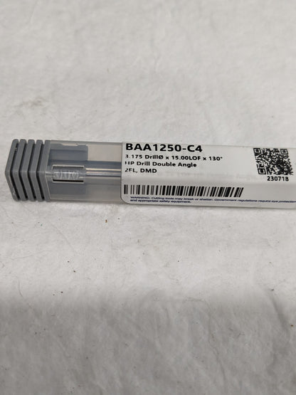 HARVEY TOOL Jobber Drill: 1/8 Dia, 130 deg Point, Solid Carbide BAA1250-C4