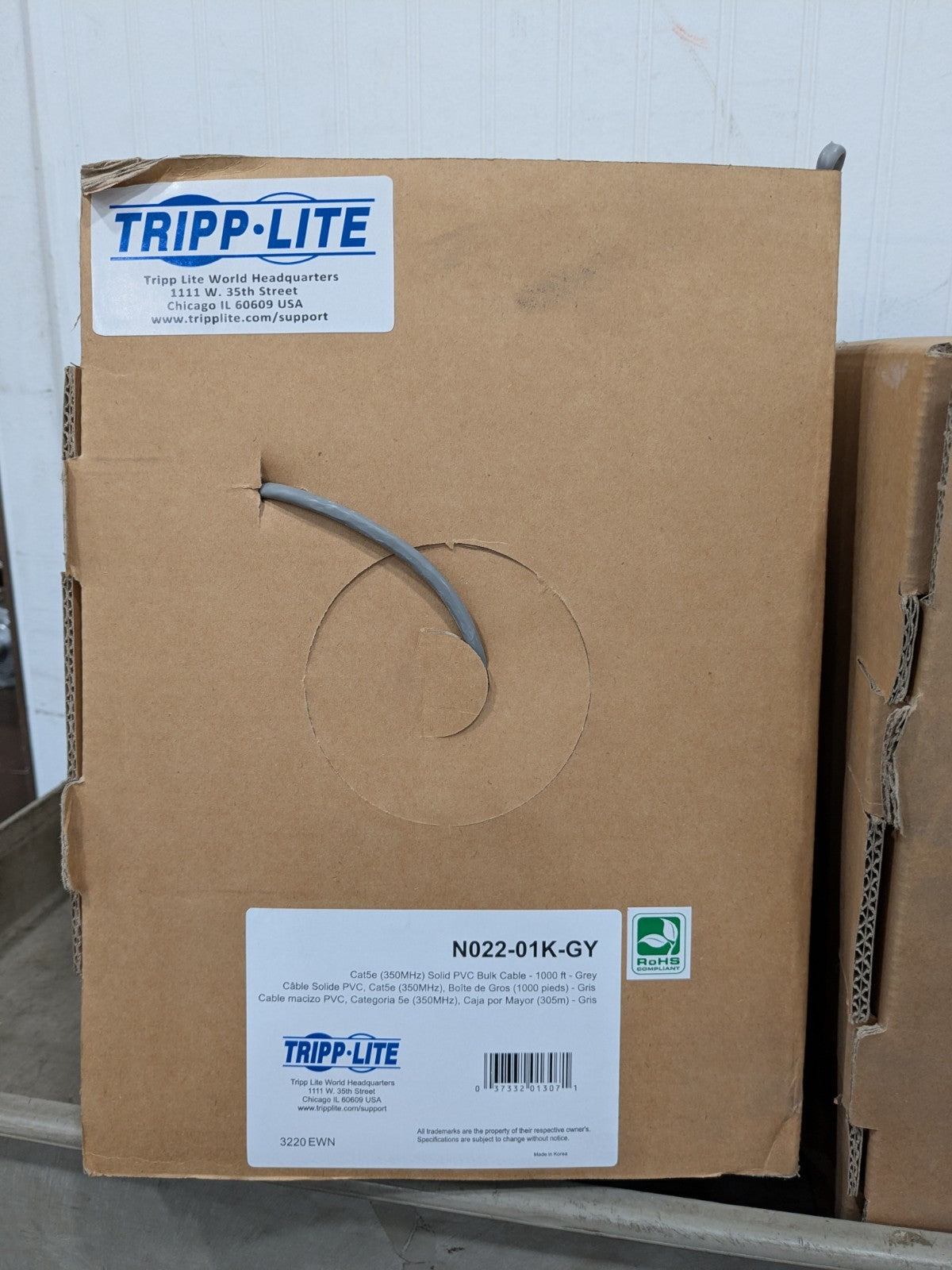 Tripp-Lite Ethernet Cable Cat5e, 24 AWG, 350 MHz, Unshielded 1,000ft N022-01K-GY