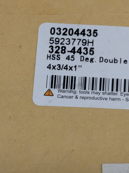 Double Angle Milling Cutter: 45 °, 4″ Cut Dia HSS 328-4435