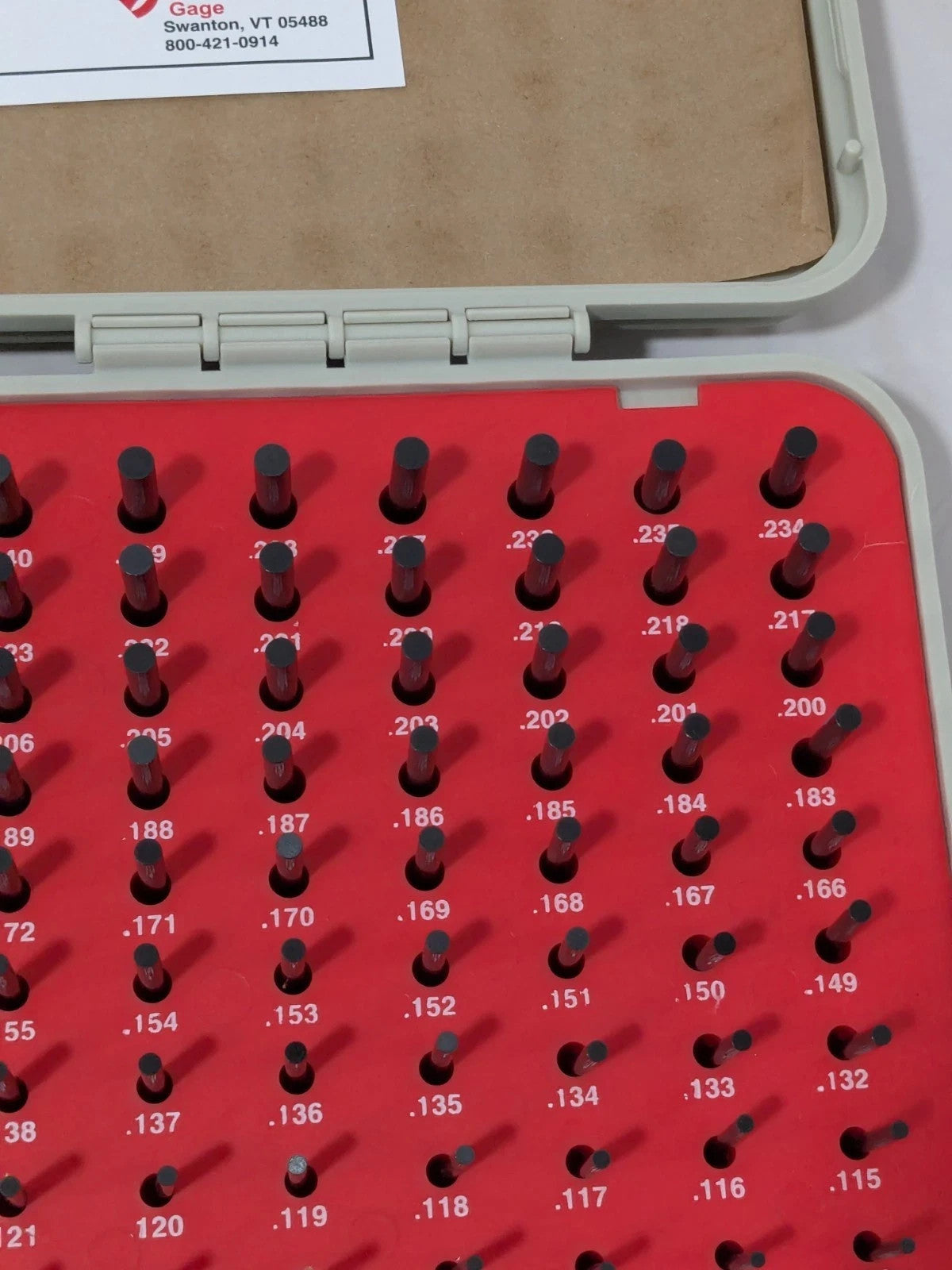 Vermont Gage Class ZZ Plug Gage Set: 0.011 to 0.25" Range, 240 Pc 901200300