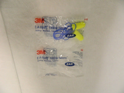 3M E-A-Rsoft Yellow Neons Earplugs Corded Regular Box of 100 Pairs 311-1256