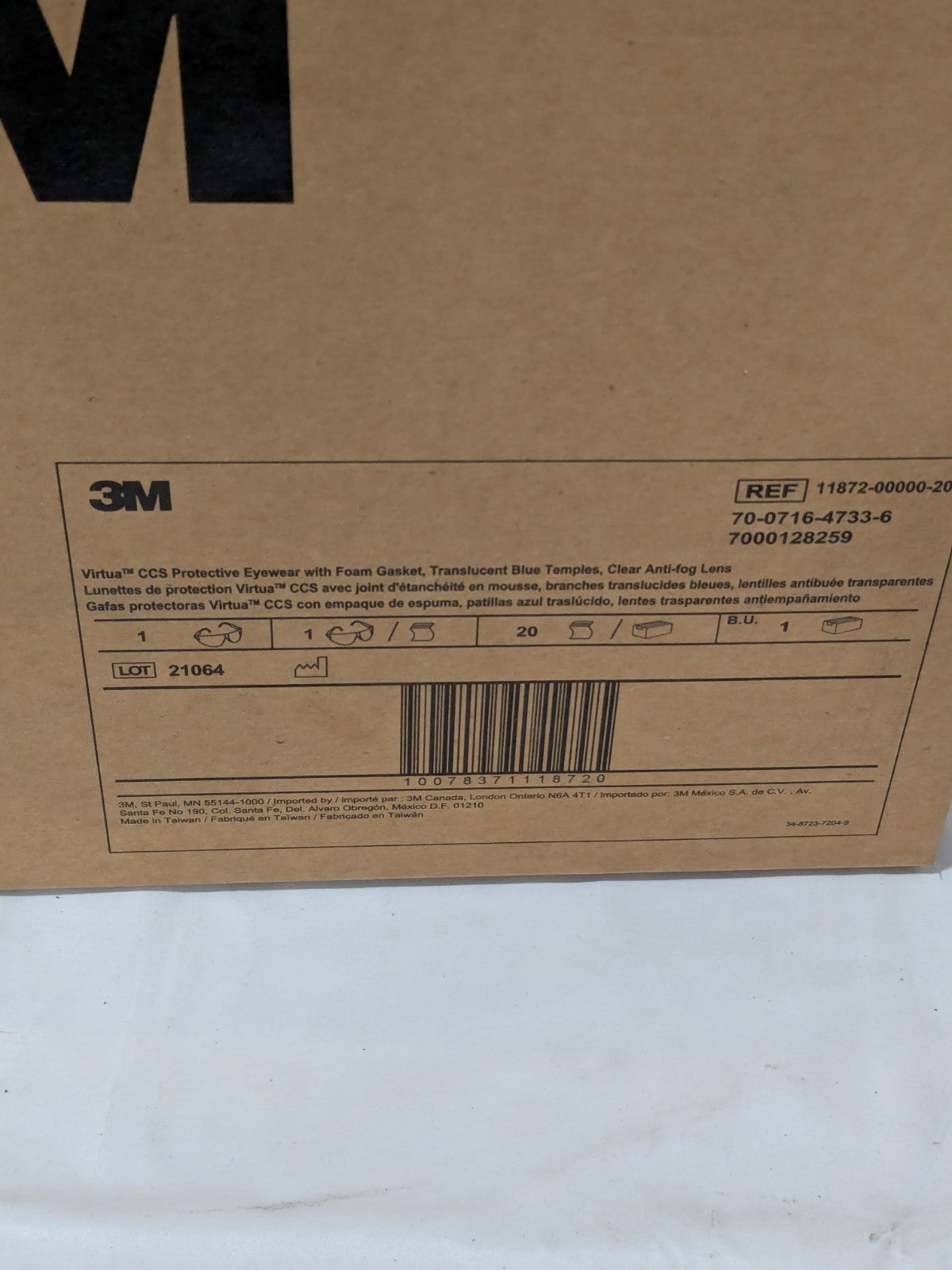 (20) 3M Safety Glasses, Anti-Fog Scratch-Resistant Polycarbonate 7000128259