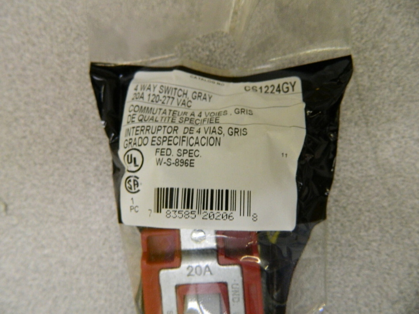 Hubbell 4-Way General Purpose AC Toggle Switch 120/277 VAC 20 A CS1224GY