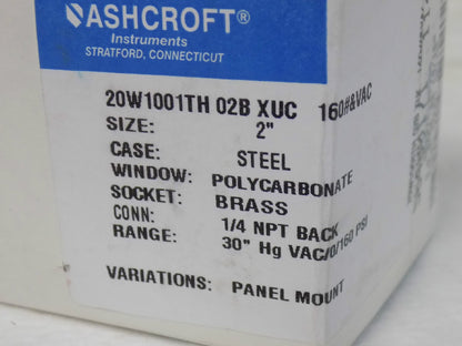 Ashcroft 2" Pressure Test Gauge Analog 30-0-160 Scale Range Back Mt 6628761
