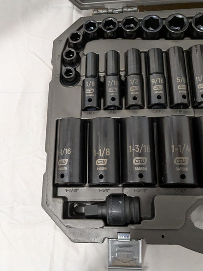 GEARWRENCH 39 Pc 1/2" Drive 6 Point Standard & Deep Impact SAE Socket Set 84947N