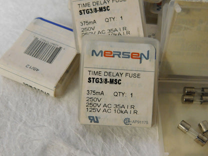 Mersen 250 VAC 0.38 Amp Time Delay Mini Glass Fuse QTY 9 Packs of 5 STG3/8-MSC
