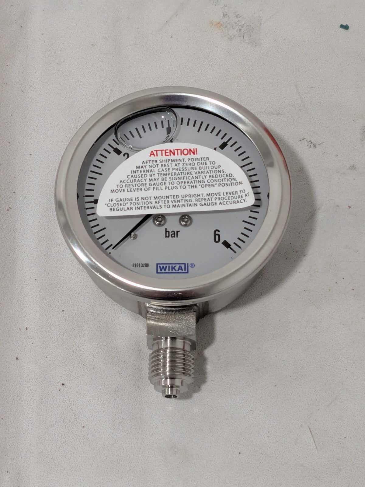 Wika Pressure Gauge: 2-1/2" Dial Dia, 0 Min psi, 6 Max psi 50623851