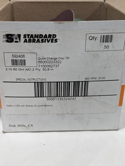 Standard Quick-Change Disc: Type R, 2" Dia, 80G, AO, Coated Qty 50 7100062737
