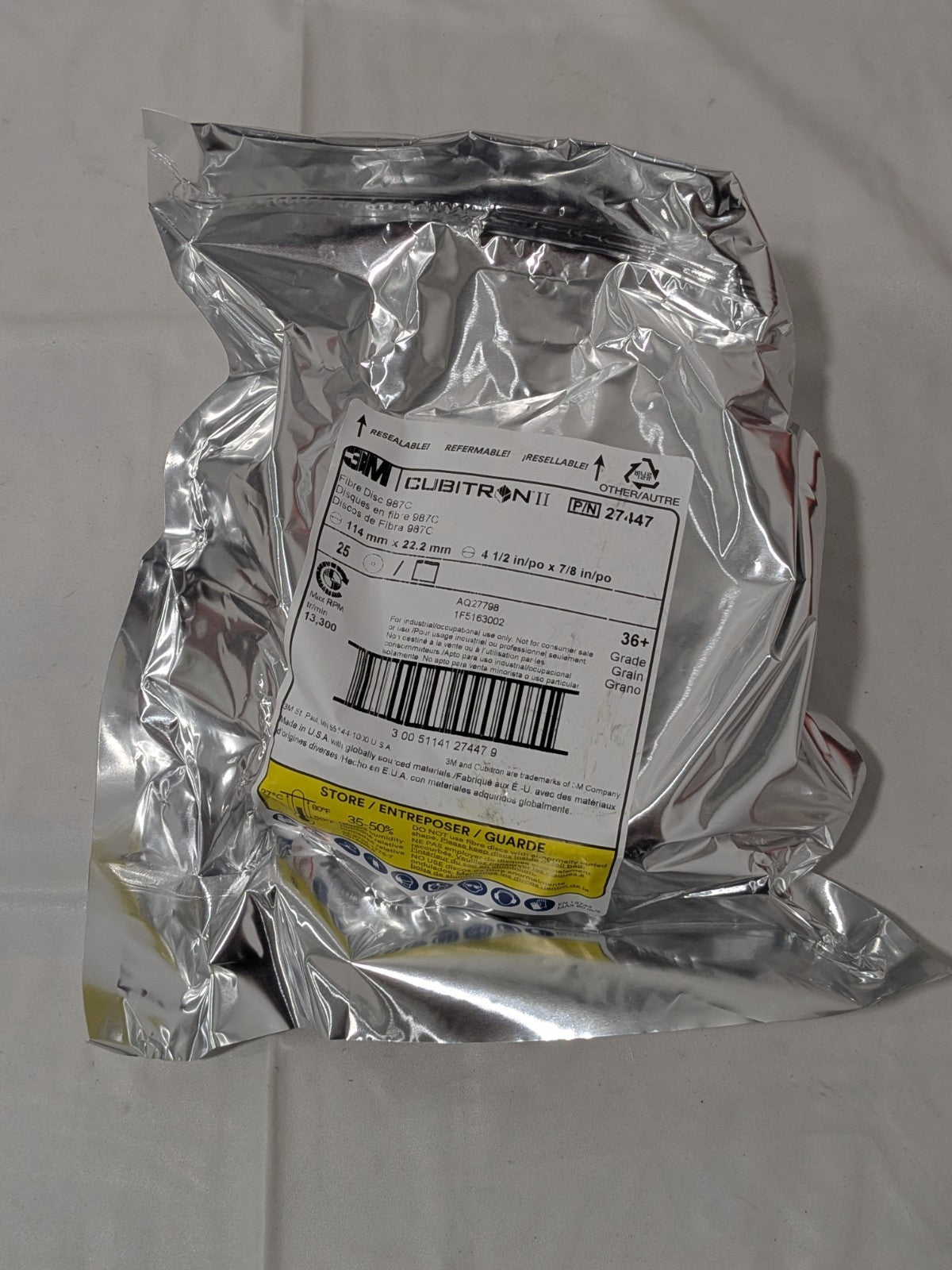 3M Fiber Disc: 4-1/2" Disc Dia, 7/8" Hole, Arbor Hole, 36G Pack of 25 7000119175