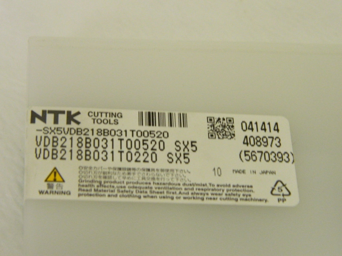 NTK Cutting Tool Carbide Grooving Insert VDB218B031 T00520 SX5 Qty 10 5670393