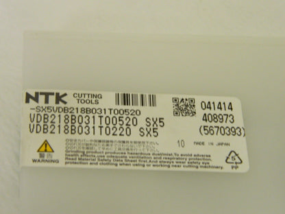 NTK Cutting Tool Carbide Grooving Insert VDB218B031 T00520 SX5 Qty 10 5670393