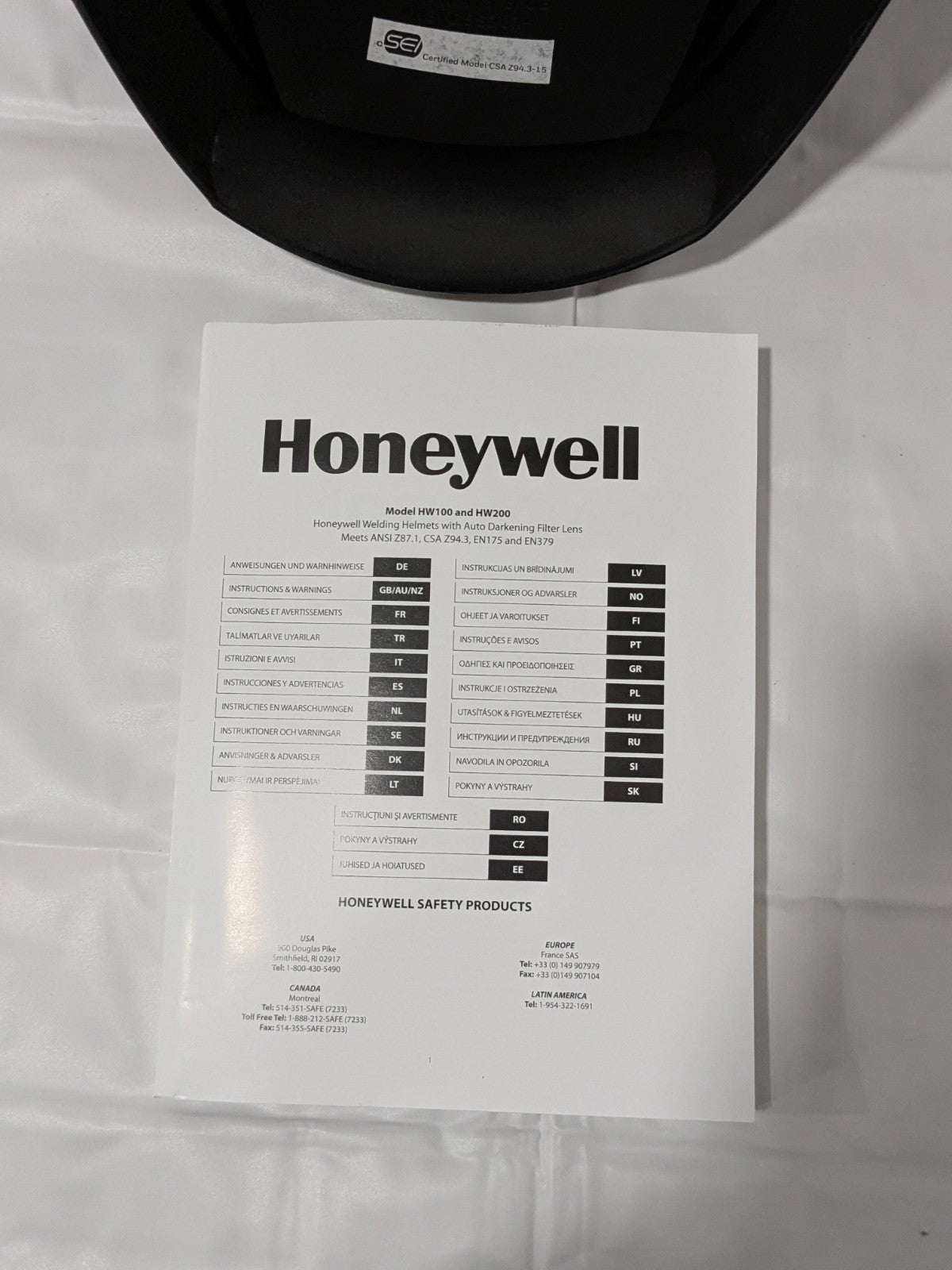 HONEYWELL Welding Helmet: Black, Shade 10, Nylon Fixed Front HW100