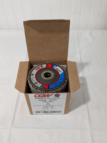 CGW Flap Disc: 4-1/2" Dia, 7/8" Hole, Aluminum Oxide, Type 29 Box of 10 39422