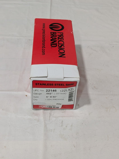 PRECISION BRAND Metal Shim Stock: Roll, 0.0020" Thick, 60" L, 6" W 22146