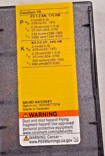 Sandvik Coromant Carbide Turning Insert 5 Pcs TR-DC1308-M 4325 6433941
