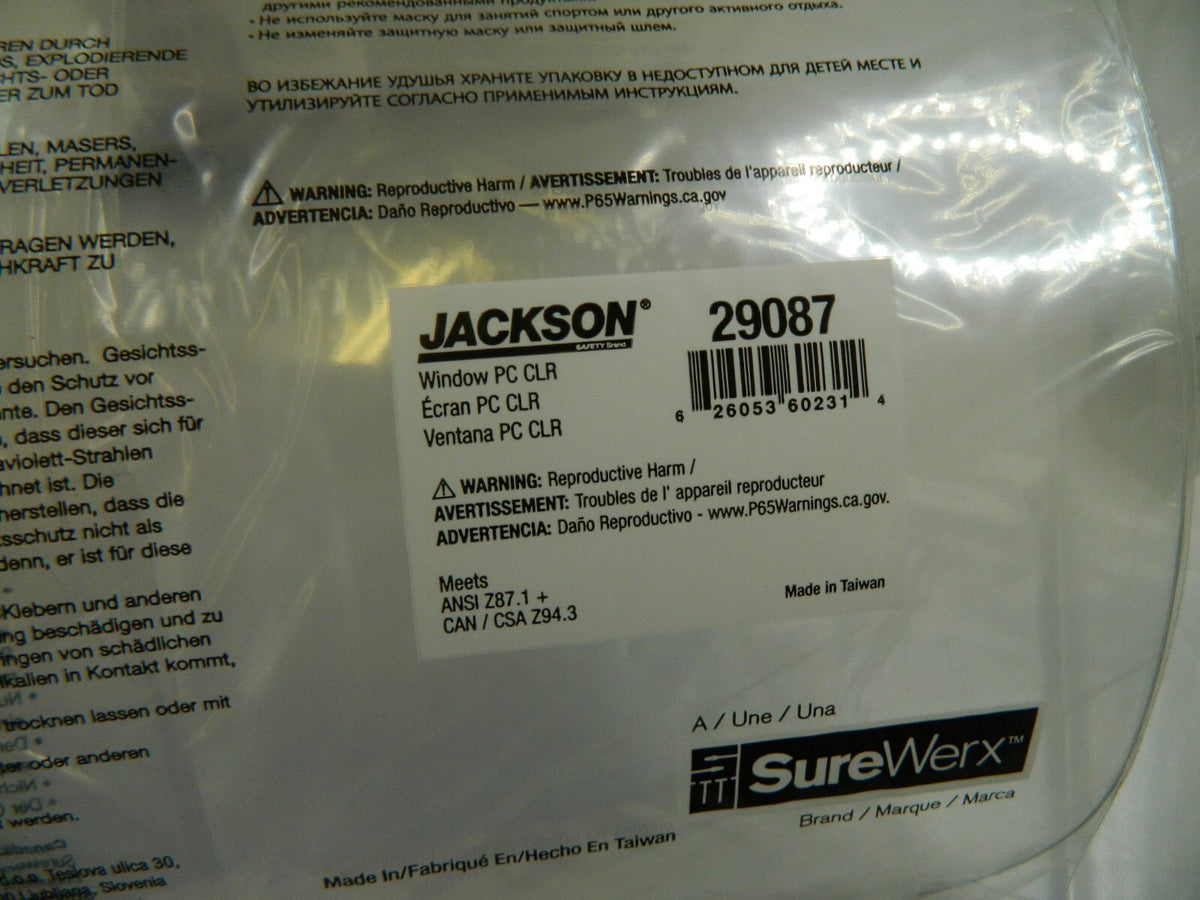 JACKSON SAFETY Face Shields qty 4: Replacement Window 8" High 29087