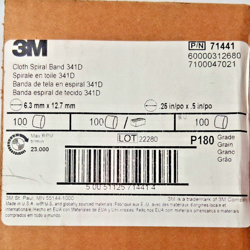 3M  Aluminum Oxide Spiral Bands 341D P1801/4" x 1/2" QTY100 71441