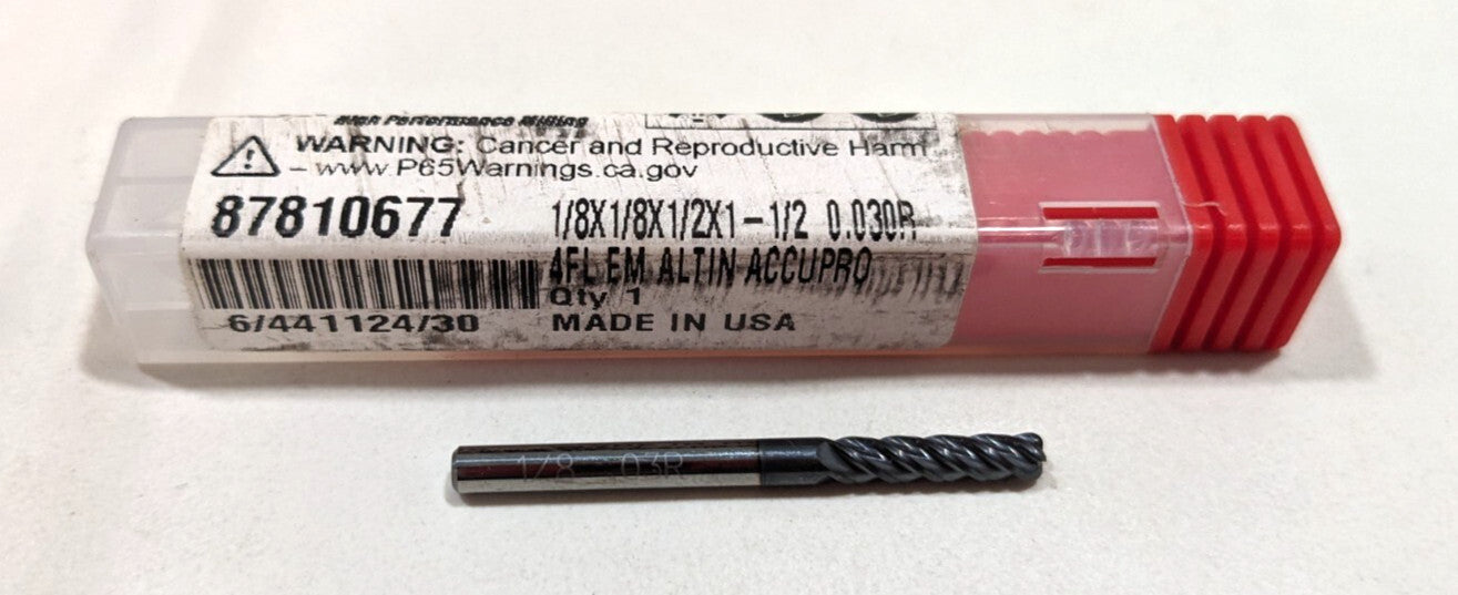 ACCUPRO Corner Radius Carbide End Mill 1/8" Dia x .3 Radius 4FL  87810677