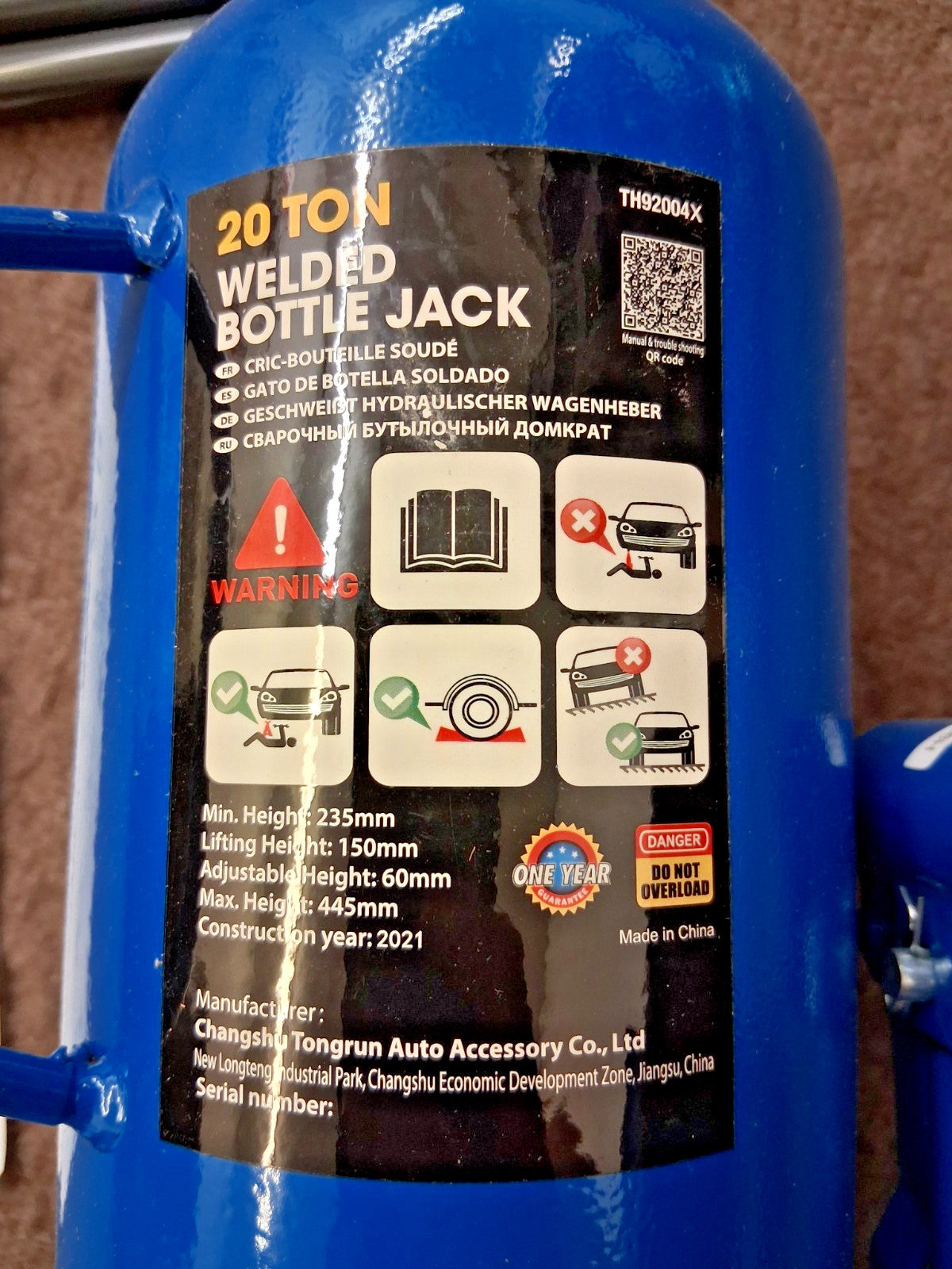 Professional Side Pump Bottle Jack 20 Ton Capacity 51374148