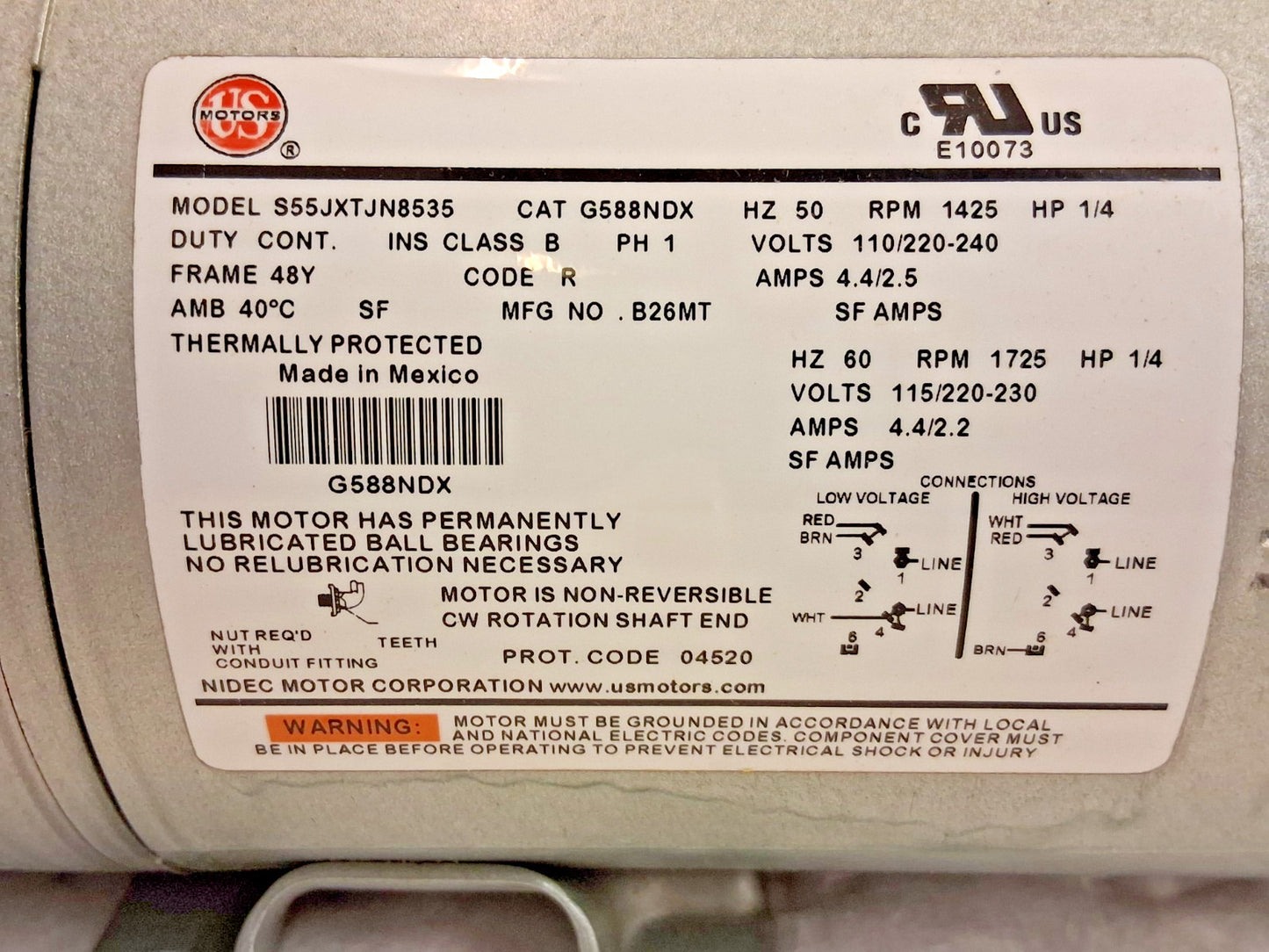 Gast Single Phase Rotary Vane Vacuum Pump 0523-101Q-G588NDX